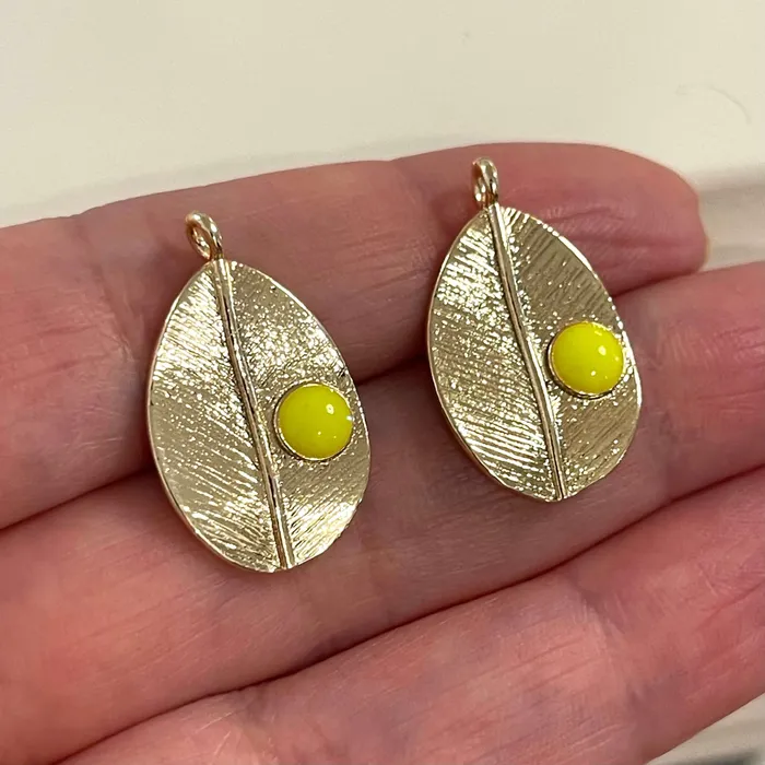 24Kt Gold Plated Brass Leaf Charms Gold Plated Leaf Neon Yellow Enamelled Charms 2 pcs in a pack Peppy Beads Earrings 24Kt Gold Plated Brass Leaf Charms Gold Plated Leaf Neon Yellow Enamelled Charms 2 pcs in a pack Peppy Beads Earrings
