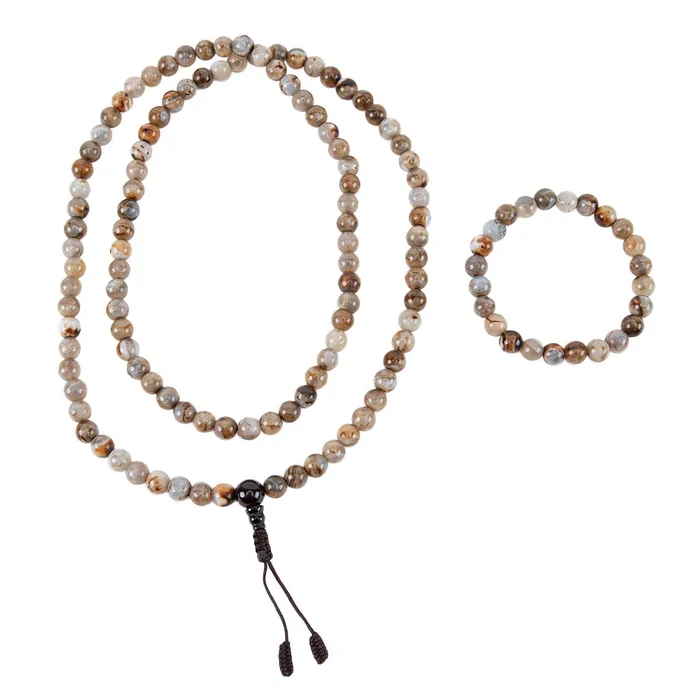 Crazy Lace Agate Mala Beads Set Nirvana Mala Earrings