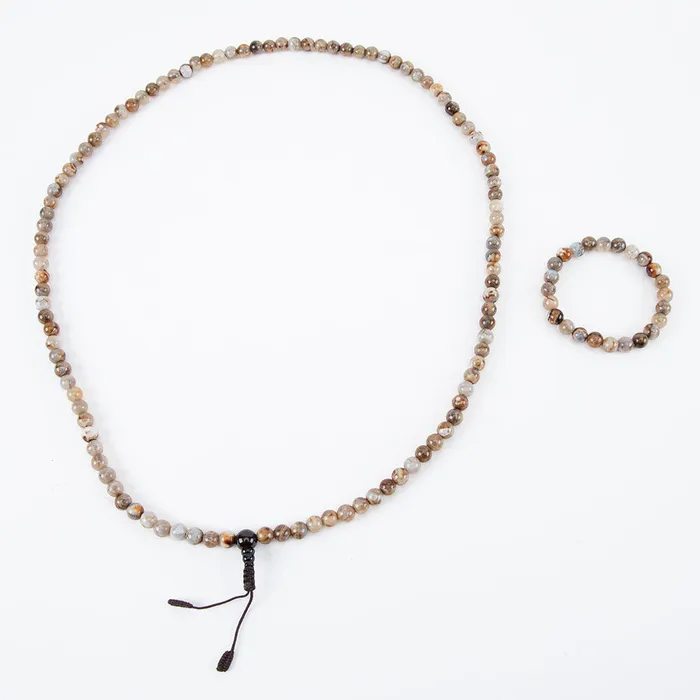 Crazy Lace Agate Mala Beads Set Nirvana Mala Earrings