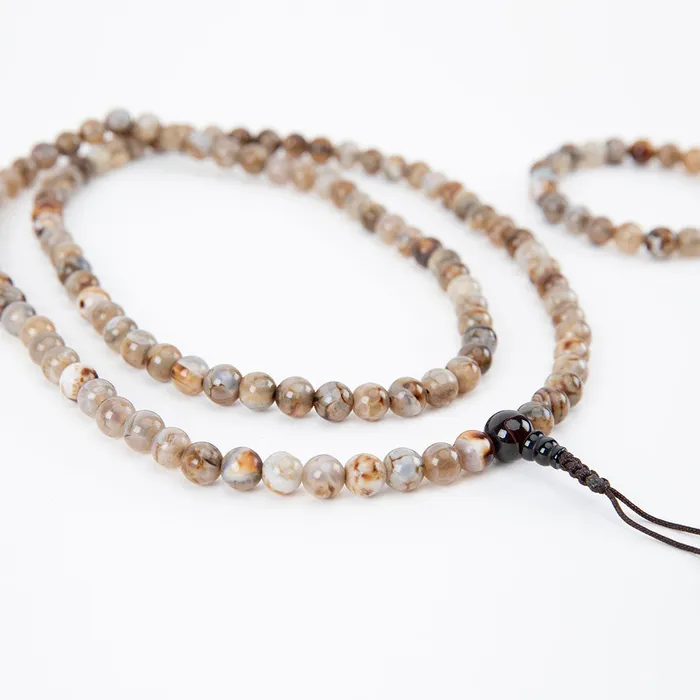 Crazy Lace Agate Mala Beads Set Nirvana Mala Earrings