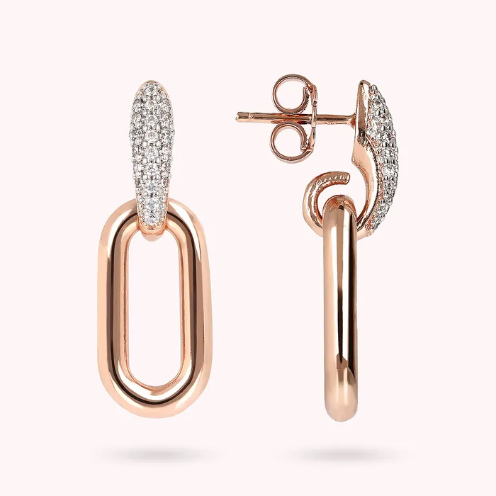 Earrings Bronzallure Orecchini Pendenti con Maglia Ovale e Pav in Cubic Zirconia