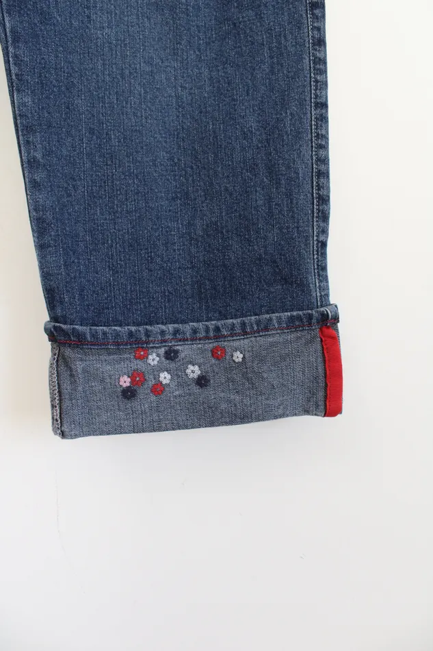 Earrings NEW OshKosh Embroidered Hem Denim Capri Pants Youth 1416 Osh Kosh BGosh