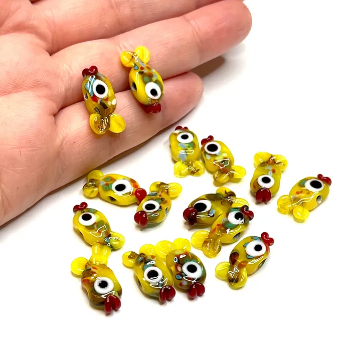 Peppy Beads Hand Made Murano Glass Yellow Fish Charms 2 pcs in a pack Earrings