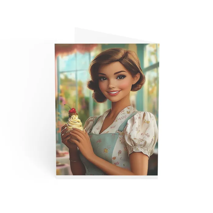Portraits and Miniatures by NC Necklaces Ice Cream Parlor Gal Greeting Cards 1 10 30 and 50pcs