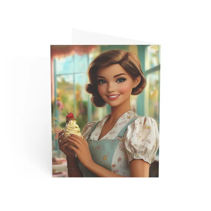 Portraits and Miniatures by NC Necklaces Ice Cream Parlor Gal Greeting Cards 1 10 30 and 50pcs