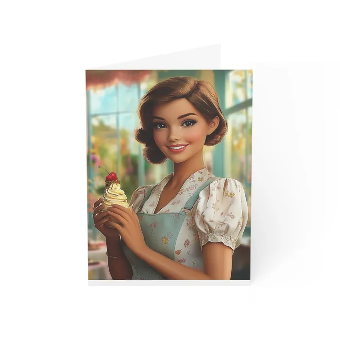 Portraits and Miniatures by NC Necklaces Ice Cream Parlor Gal Greeting Cards 1 10 30 and 50pcs