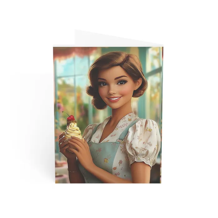 Portraits and Miniatures by NC Necklaces Ice Cream Parlor Gal Greeting Cards 1 10 30 and 50pcs