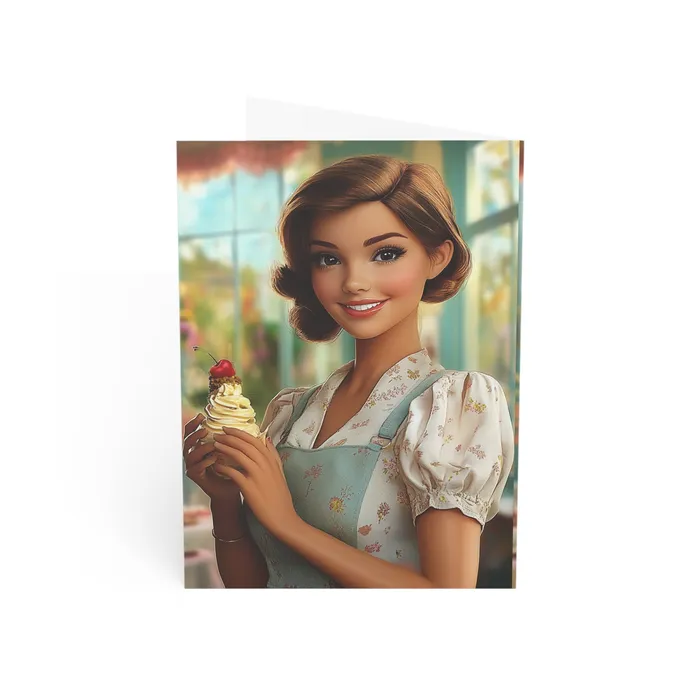 Portraits and Miniatures by NC Necklaces Ice Cream Parlor Gal Greeting Cards 1 10 30 and 50pcs