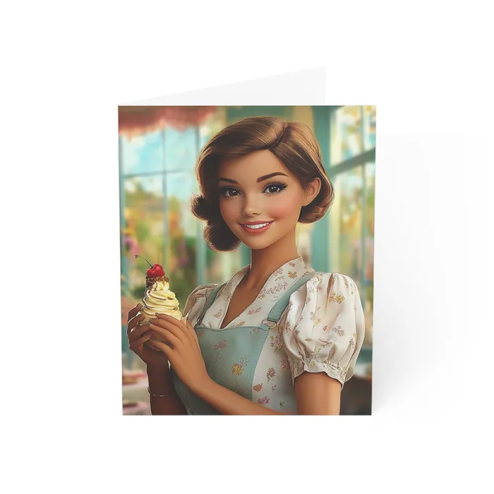 Portraits and Miniatures by NC Necklaces Ice Cream Parlor Gal Greeting Cards 1 10 30 and 50pcs