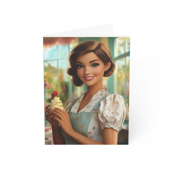 Portraits and Miniatures by NC Necklaces Ice Cream Parlor Gal Greeting Cards 1 10 30 and 50pcs