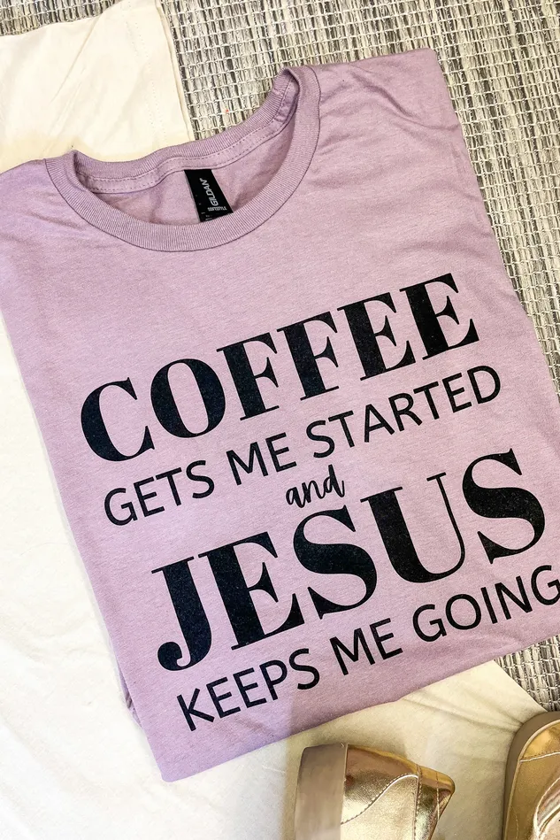 Rings JL Franklins Coffee Gets Me Started Graphic Tee Mauve