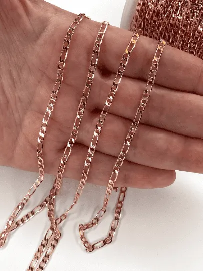 Rose Gold Plated Figaro Chain 3mm Rose Gold Figaro Chain Peppy Beads Earrings