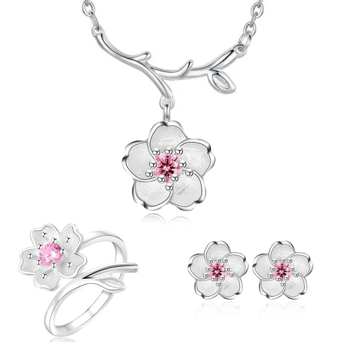 Set 3 Piezas Cadena de plata Anillo de plata Aretes de plata Cerezo Gold Shield Earrings Set 3 Piezas Cadena de plata Anillo de plata Aretes de plata Cerezo Gold Shield Earrings
