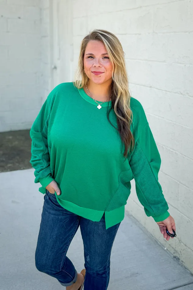 Sew In Love Earrings Make It Count Pullover Top Kelly Green
