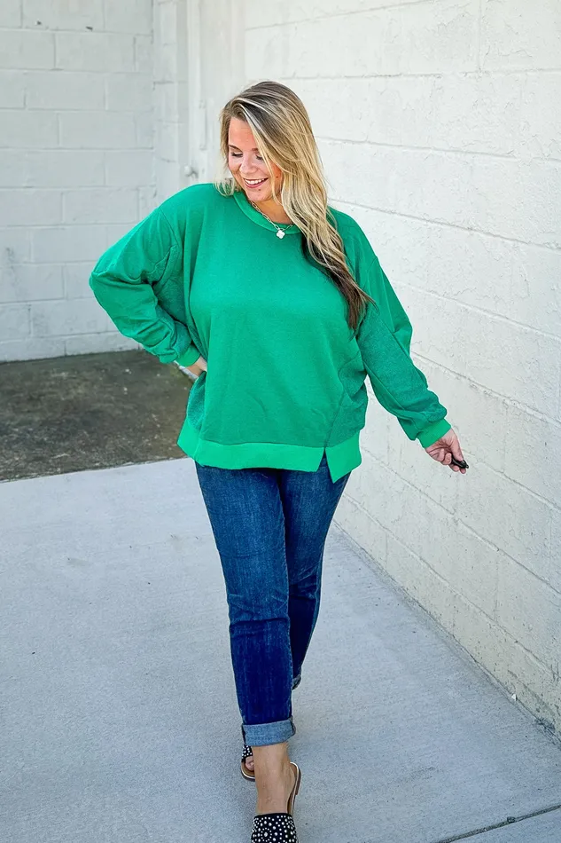Sew In Love Earrings Make It Count Pullover Top Kelly Green