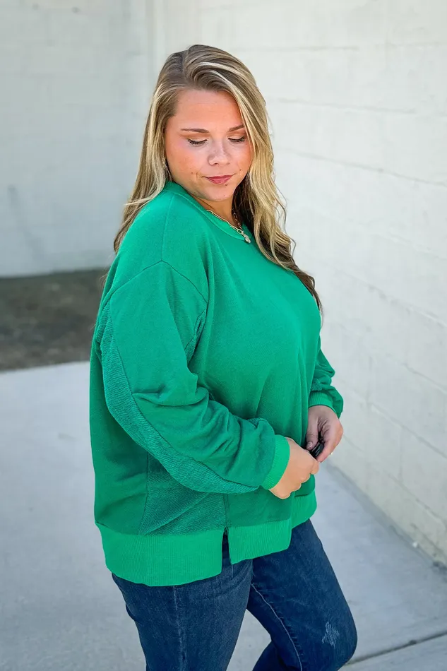 Sew In Love Earrings Make It Count Pullover Top Kelly Green