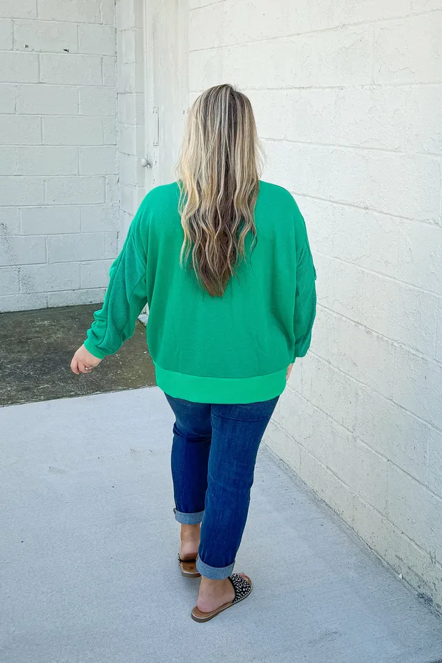 Sew In Love Earrings Make It Count Pullover Top Kelly Green