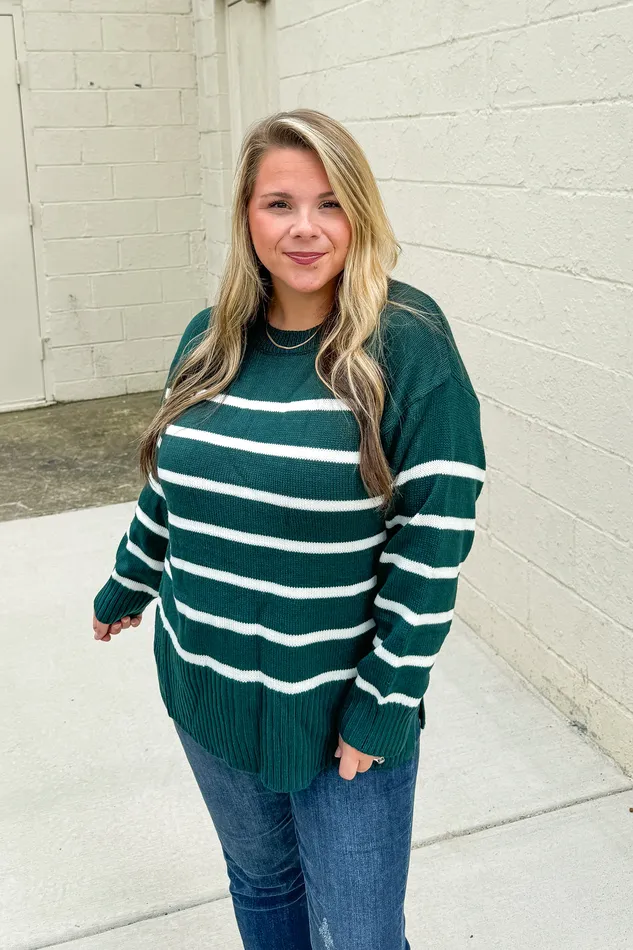 With Love Stripe Sweater Top Hunter Green Haptics Necklaces