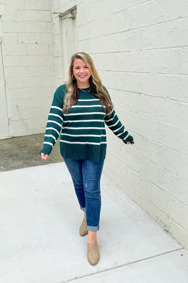 With Love Stripe Sweater Top Hunter Green Haptics Necklaces