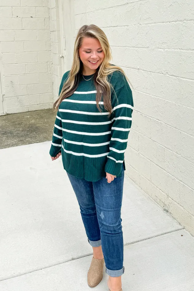 With Love Stripe Sweater Top Hunter Green Haptics Necklaces