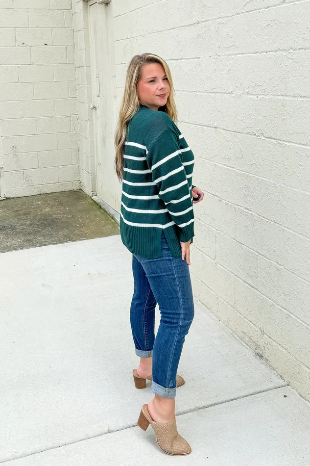With Love Stripe Sweater Top Hunter Green Haptics Necklaces