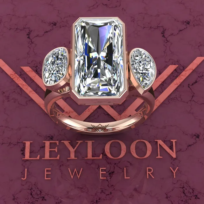 102 CTW Elongated Radiant Cut ThreeStone Random Shape Bezel D Color Moissanite Ring Leyloon Jewelry Rings