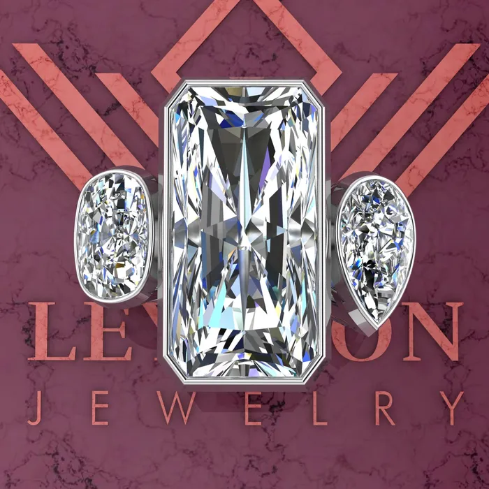 102 CTW Elongated Radiant Cut ThreeStone Random Shape Bezel D Color Moissanite Ring Leyloon Jewelry Rings