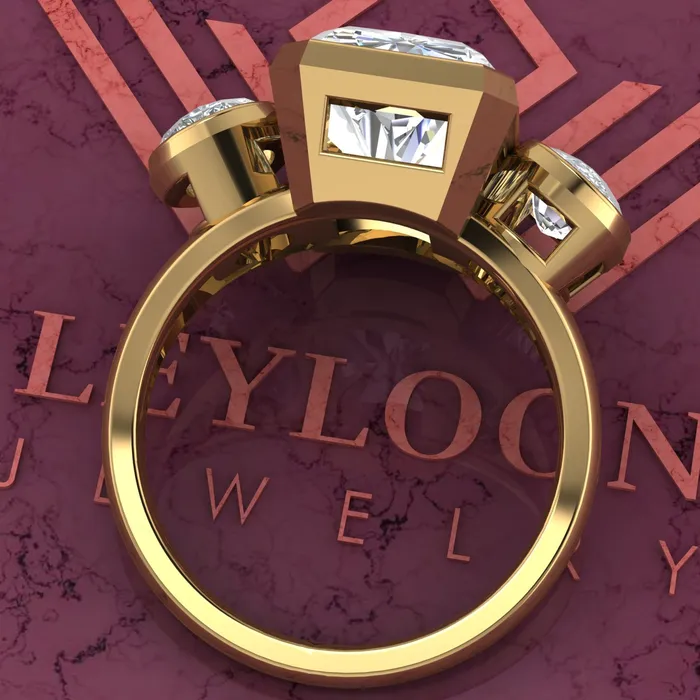 102 CTW Elongated Radiant Cut ThreeStone Random Shape Bezel D Color Moissanite Ring Leyloon Jewelry Rings