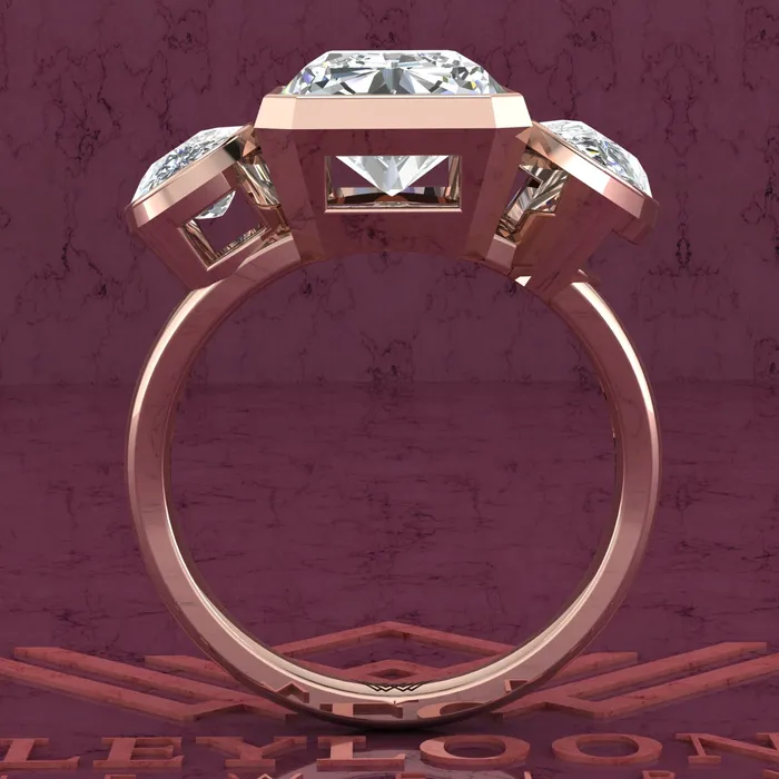 102 CTW Elongated Radiant Cut ThreeStone Random Shape Bezel D Color Moissanite Ring Leyloon Jewelry Rings