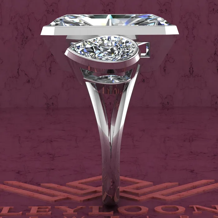 102 CTW Elongated Radiant Cut ThreeStone Random Shape Bezel D Color Moissanite Ring Leyloon Jewelry Rings