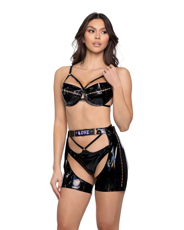 6503 2PC Pride LightUp Vinyl Bra Set Roma Costume Inc Earrings