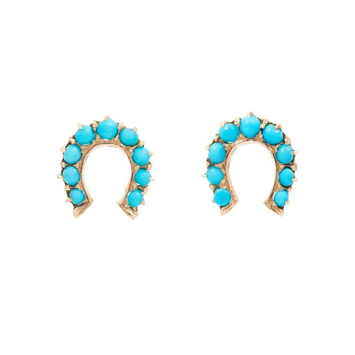 Antique Earrings Victorian Turquoise And 15k Gold Horseshoe Earrings