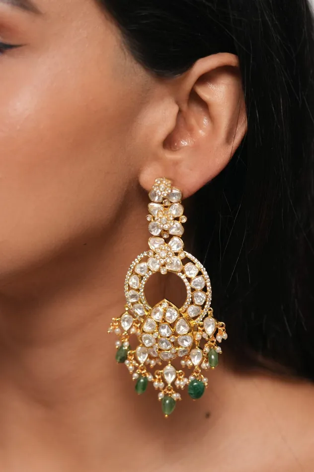 attrangi Earrings Anira Long Moissanite Polki Earrings