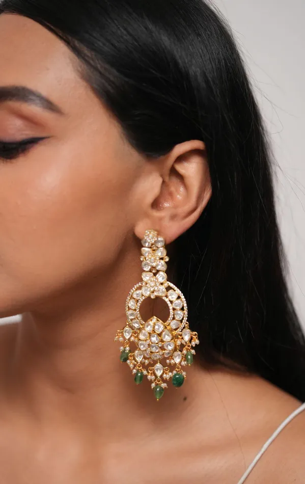 attrangi Earrings Anira Long Moissanite Polki Earrings