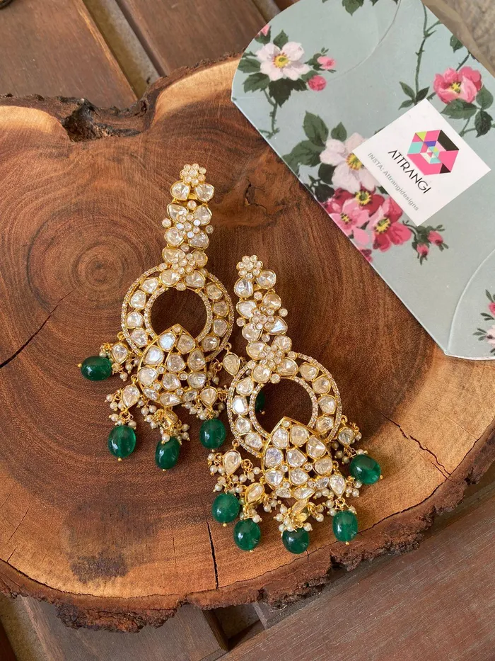 attrangi Earrings Anira Long Moissanite Polki Earrings