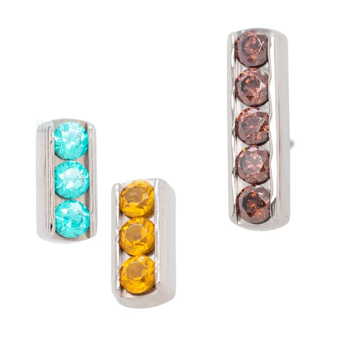 Earrings Industrial Strength IS threadless ChannelSet Faceted Gems End