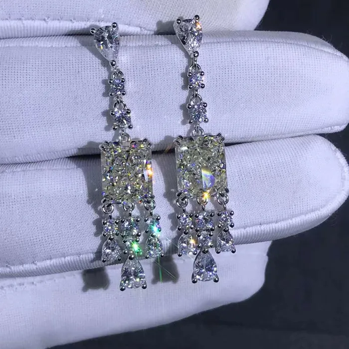 Earrings Leyloon Jewelry 3 Carat KM Colorless Radiant Cut VVS Moissanite Drop Earrings