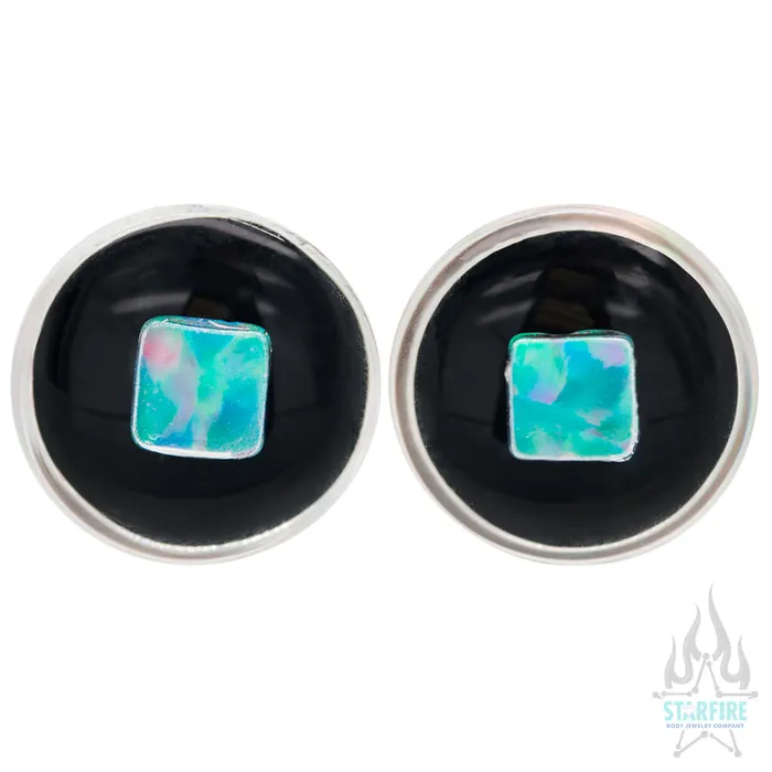 Glasswear Studios Earrings Square Opal in Glass Plugs