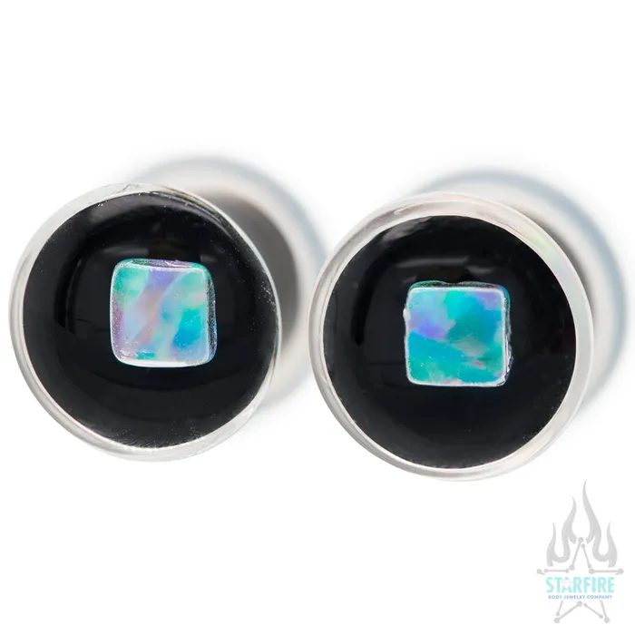 Glasswear Studios Earrings Square Opal in Glass Plugs