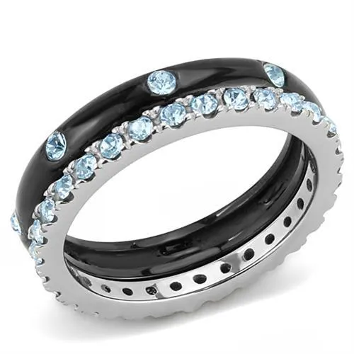 Green Rings CJE3233 Wholesale Womens Stainless Steel TwoTone IP Black Top Grade Crystal Sea Blue Stackable Ring Green Rings CJE3233 Wholesale Womens Stainless Steel TwoTone IP Black Top Grade Crystal Sea Blue Stackable Ring