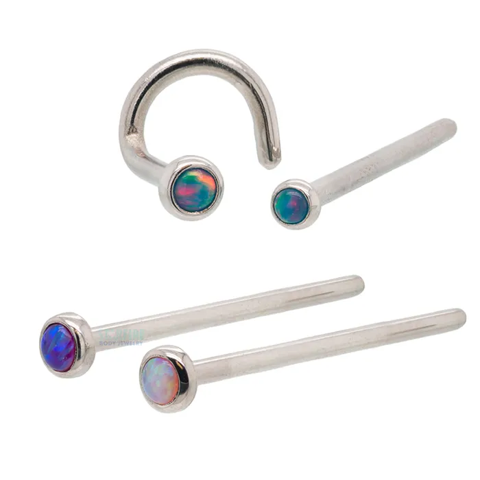 Industrial Strength IS Demi Bezelset Opal Nostril Screw Earrings