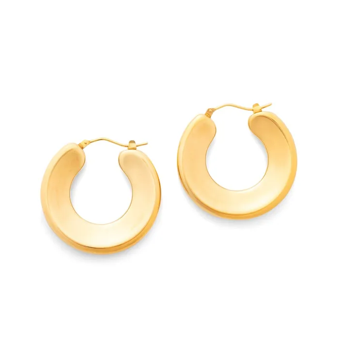 Italian Concave 14k Gold Hoop Earrings Vintage Earrings