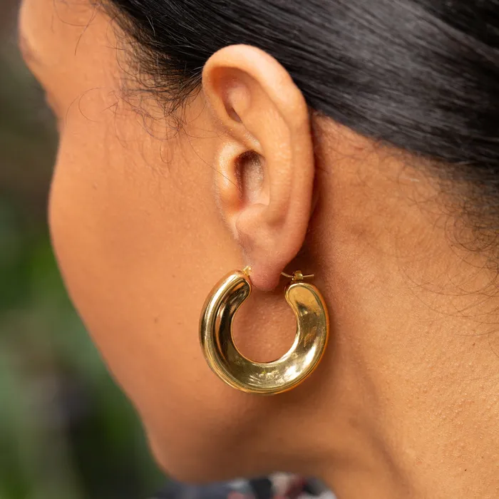 Italian Concave 14k Gold Hoop Earrings Vintage Earrings