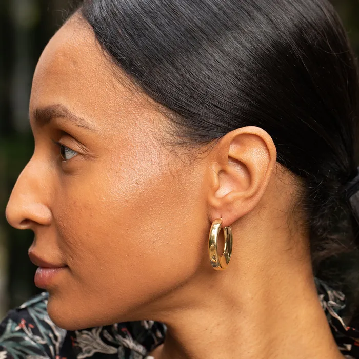Italian Concave 14k Gold Hoop Earrings Vintage Earrings