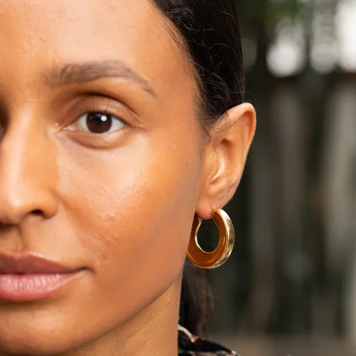 Italian Concave 14k Gold Hoop Earrings Vintage Earrings