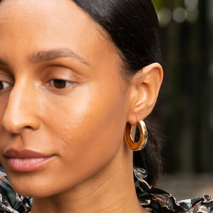 Italian Concave 14k Gold Hoop Earrings Vintage Earrings