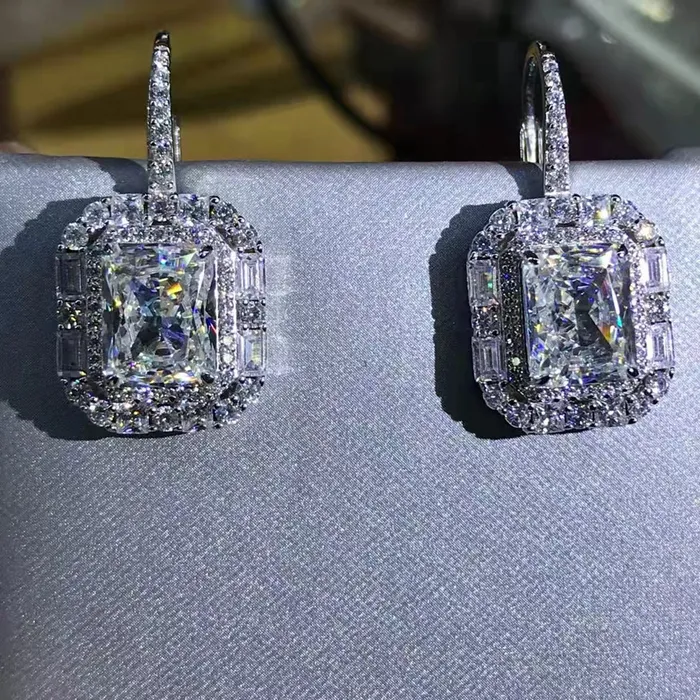 Leyloon Jewelry Earrings 2 Carat Radiant Cut KM Colorless Halo Moissanite Lever Back Earrings