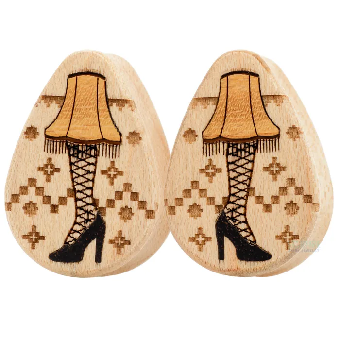 Omerica Organic Major Award Wood Teardrop Inlay Plugs Earrings