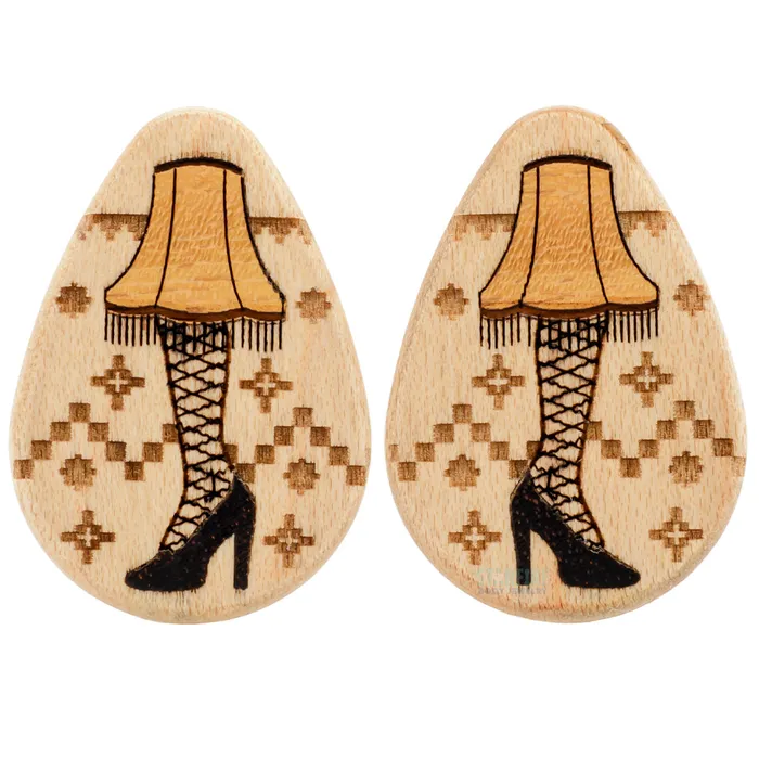 Omerica Organic Major Award Wood Teardrop Inlay Plugs Earrings