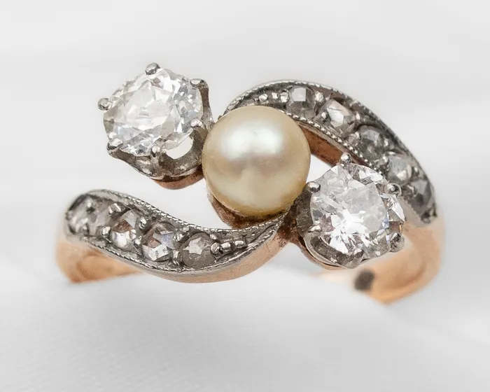 Rings Edwardian Diamond Pearl Bypass Ring Isadoras A